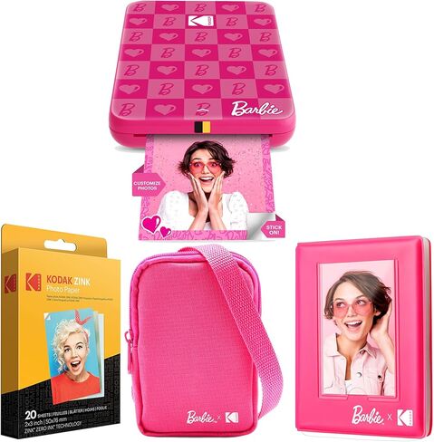 KODAK x Barbie Step Slim Wireless Instant Portable Photo Mobile Printer Barbie Starter Bundle (Signature Style)+ Barbie Deluxe Camera Case + Zink Paper (20 Sheets) in Saudi Arabia