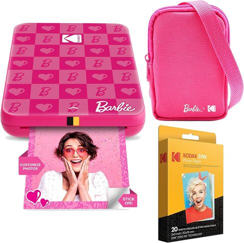 KODAK x Barbie Step Slim Wireless Instant Portable Photo Mobile Printer Barbie Starter Bundle (Signature Style)+ Barbie Deluxe Camera Case + Zink Paper (20 Sheets) in Saudi Arabia