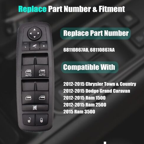 مفتاح التحكم الرئيسي في نافذة السائق لـ 2012-2015 Ram 1500 2500 2015 Ram 3500، Chrysler Town & Country/Dodge Grand Caravan 12 13 14 15، 68110867AB 68110867AA in Saudi Arabia
