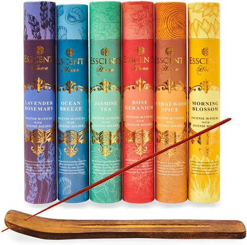 Essence incense gift pack 180 sticks with incense holder 6 flavors, Ocean,Morning Blosom,Jasmine tea,Rose Geranium,Sandalwood spice, And Lavender Rosemary. in Kuwait