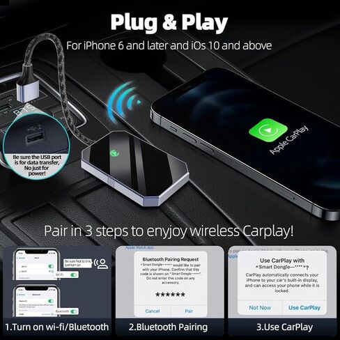 Wireless CarPlay Adapter for Apple, Converts Factory Wired Car Play to Wireless, Dongle Plug & Play Carplay for Cars 2017+ with iPhone iOS 10+ in Saudi Arabia