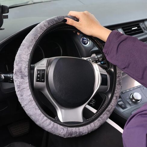 1 Piece Universal Faux Mink Plush Steering Wheel Cover Anti-Slip Warm Elastic Car Steering Wheel Sleeve, Black in Saudi Arabia