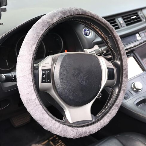 1 Piece Universal Faux Mink Plush Steering Wheel Cover Anti-Slip Warm Elastic Car Steering Wheel Sleeve, Grey in Saudi Arabia