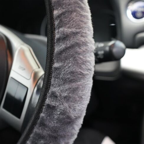 1 Piece Universal Faux Mink Plush Steering Wheel Cover Anti-Slip Warm Elastic Car Steering Wheel Sleeve, Grey in Saudi Arabia