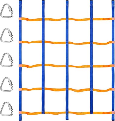 TOPNEW Climbing Net for Kids Outdoor, Portable Ninja Cargo Net Rope Ladder Monkey Bars for Ninja Slackline, Jungle Gyms, Swing Set, Ninja Warrior Style Obstacle Courses for Outdoor Treehouse in Kuwait