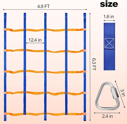 TOPNEW Climbing Net for Kids Outdoor, Portable Ninja Cargo Net Rope Ladder Monkey Bars for Ninja Slackline, Jungle Gyms, Swing Set, Ninja Warrior Style Obstacle Courses for Outdoor Treehouse in Kuwait