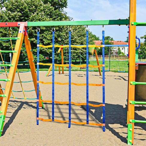 TOPNEW Climbing Net for Kids Outdoor, Portable Ninja Cargo Net Rope Ladder Monkey Bars for Ninja Slackline, Jungle Gyms, Swing Set, Ninja Warrior Style Obstacle Courses for Outdoor Treehouse in Kuwait