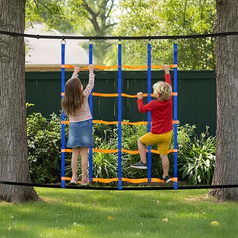 TOPNEW Climbing Net for Kids Outdoor, Portable Ninja Cargo Net Rope Ladder Monkey Bars for Ninja Slackline, Jungle Gyms, Swing Set, Ninja Warrior Style Obstacle Courses for Outdoor Treehouse in Kuwait