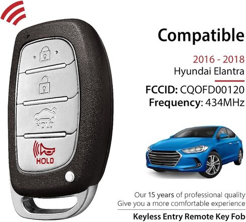 Replacement for 2016 2017 2018 Hyundai Elantra Key Fob Remote Control CQOFD00120 4 Buttons 434MHz in Saudi Arabia