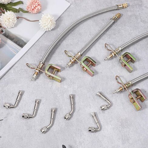 4 قطع من موسعات جذع الصمام، وصلة جذع صمام مزدوجة مضفرة من الفولاذ المقاوم للصدأ مع 6 قطع محول موسع صمامات 45 90 135 درجة لمعظم السيارات والشاحنات والمقطورة المتنقلة (7 بوصة، 12 بوصة) in Kuwait