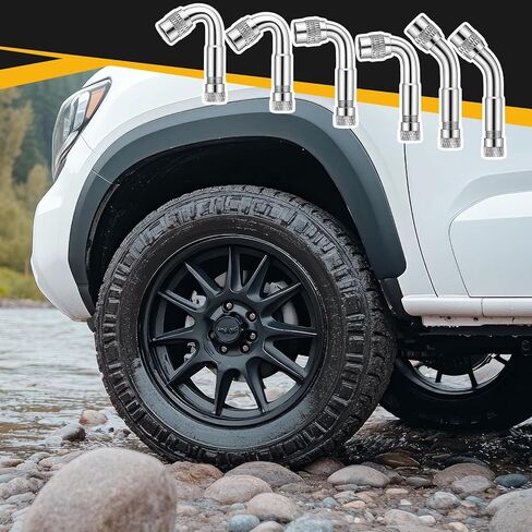 4 قطع من موسعات جذع الصمام، وصلة جذع صمام مزدوجة مضفرة من الفولاذ المقاوم للصدأ مع 6 قطع محول موسع صمامات 45 90 135 درجة لمعظم السيارات والشاحنات والمقطورة المتنقلة (7 بوصة، 12 بوصة) in Kuwait