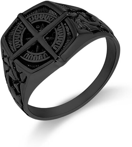 Compass Ring for Men Stainless Steel Nautical Round Compass Signet Black Rings in Kuwait