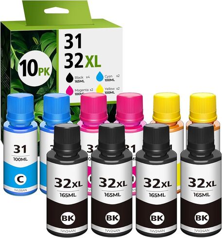 31 مجموعة زجاجات حبر 32XL زجاجة حبر سوداء، متوافقة مع Smart Tank 7602 5101 6001 5000 إعادة تعبئة الحبر، بديل لـ HP 31 32XL لـ Smart Tank 6001 5102 5103 7301 7001 Plus 651 551 570 455 457 450 in Kuwait