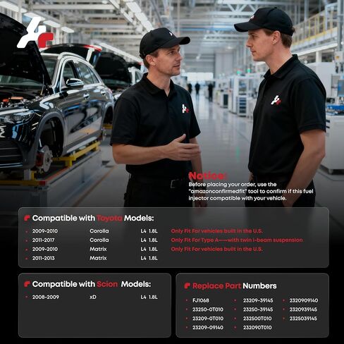 Set of 4 Fuel Injectors, 12 Holes 23209-09140 Compatible with Toyota 2009-2017 Corolla, 2009-2013 Matrix, 2008-2009 Scion xD, 1.8L L4, Replace Part FJ1068 in Kuwait