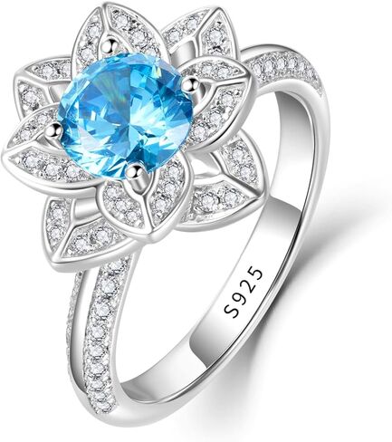 Birth Flower Ring For Women, Sterling S925 Silver Birthstone Ring in Kuwait