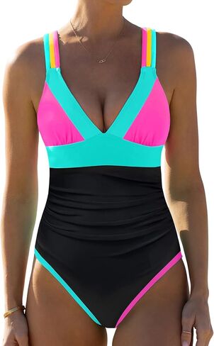 popvil Women One Piece Swimsuit 2026 Tummy Control Bathing Suit Neon Swimwear with Criss Cross Back in Kuwait
