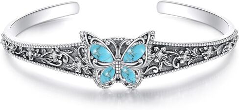 Butterfly Cuff Bracelet for Women, Sterling Silver Vintage Open Bangle with Turquoise/Amethyst, Boho Jewelry for Festival/Party/Daily Outfits in Kuwait