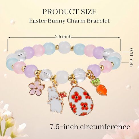 سلة عيد الفصح حشو أساور أرنب للنساء، سوار مطرز ملون مع قلادة أرنب لطيف، إكسسوارات هدايا مجوهرات عيد الفصح المصنوعة يدويًا للنساء المراهقات in Kuwait