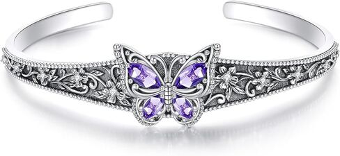 Butterfly Cuff Bracelet for Women, Sterling Silver Vintage Open Bangle with Turquoise/Amethyst, Boho Jewelry for Festival/Party/Daily Outfits in Saudi Arabia