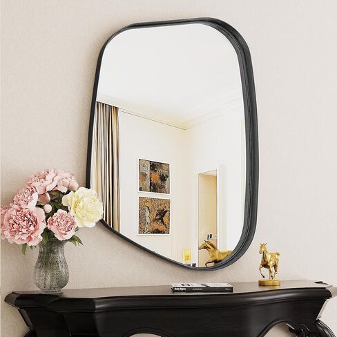 Irregular Wall Mirror 22"x30" Bathroom Mirrors Asymmetrical Artistic Decorative for Living Room Bedroom Bathroom Hallway Entryway,Trapezoid,Black in Kuwait