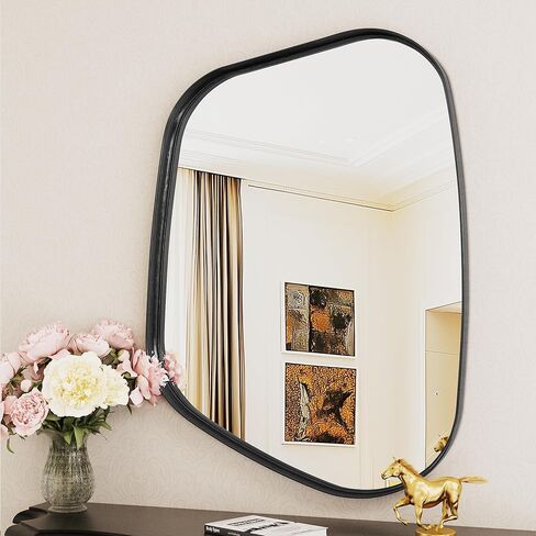 Irregular Wall Mirror 22"x30" Bathroom Mirrors Asymmetrical Artistic Decorative for Living Room Bedroom Bathroom Hallway Entryway,Trapezoid,Black in Kuwait