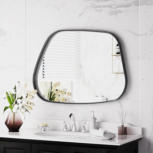 Irregular Wall Mirror 22"x30" Bathroom Mirrors Asymmetrical Artistic Decorative for Living Room Bedroom Bathroom Hallway Entryway,Trapezoid,Black in Kuwait