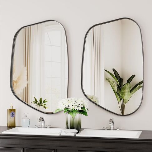 Irregular Wall Mirror 22"x30" Bathroom Mirrors Asymmetrical Artistic Decorative for Living Room Bedroom Bathroom Hallway Entryway,Trapezoid,Black in Kuwait
