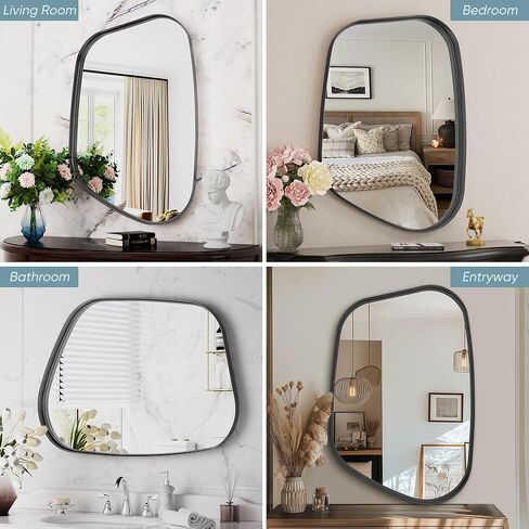 Irregular Wall Mirror 22"x30" Bathroom Mirrors Asymmetrical Artistic Decorative for Living Room Bedroom Bathroom Hallway Entryway,Trapezoid,Black in Kuwait