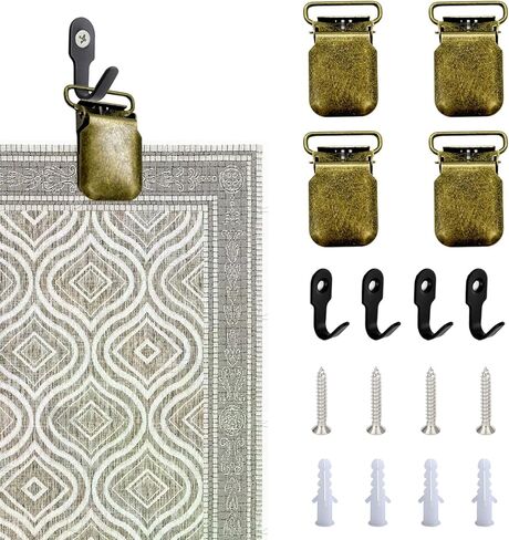 4 Set Heavy Duty Tapestry Hangers Clamps, Rug Hangers for Walls, Metal Tapestry Clips, Quilt Hangers for Wall Hangings, Blankets, Flag, Shawl Display (Bronze) in Saudi Arabia