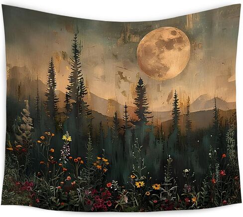 WARDOS Moody Moonlit Night Forest Nature Tapestry, Vintage Pine Tree Plant Wall Hanging, Dark Academia Cottagecore Wildflower Botanical Wall Blanket Decor for Bedroom Living Room, 50x60 Inch in Kuwait