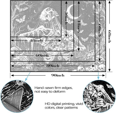 lifeel القوطية نسيج أبيض وأسود، الهيكل العظمي الداكن الجمجمة العثة شيطان القمر الفراشة المفروشات لغرفة المعيشة النوم، 44x60 بوصة in Kuwait
