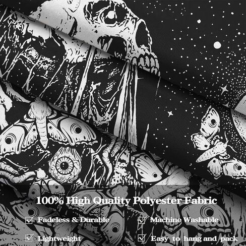 lifeel القوطية نسيج أبيض وأسود، الهيكل العظمي الداكن الجمجمة العثة شيطان القمر الفراشة المفروشات لغرفة المعيشة النوم، 44x60 بوصة in Kuwait