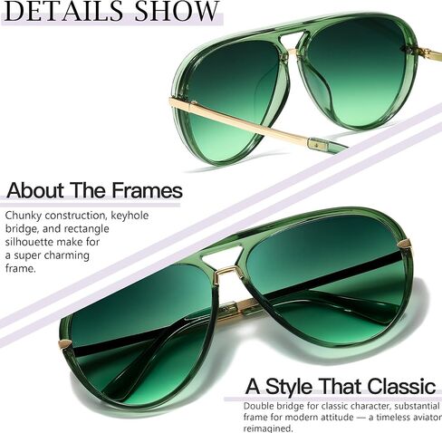 نظارات شمسية SIPHEW Retro Aviator للنساء ذات ظلال عصرية كبيرة الحجم وعتيقة وجسر مزدوج in Kuwait