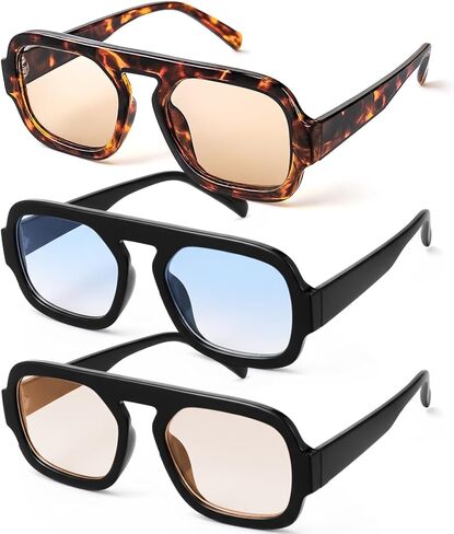 JATEBI 3 Pack Retro Square Aviator Sunglasses for Women Men 70s Fashion Sun Glasses with Gradient Lenses Inspired Stylish Flat Top Shades in Kuwait