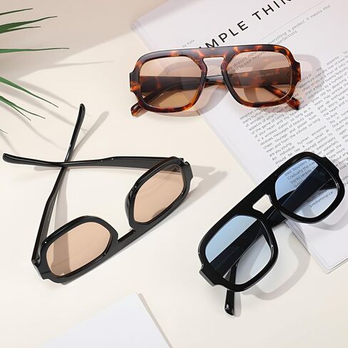 JATEBI 3 Pack Retro Square Aviator Sunglasses for Women Men 70s Fashion Sun Glasses with Gradient Lenses Inspired Stylish Flat Top Shades in Kuwait