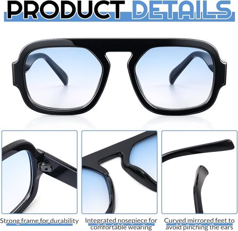 JATEBI 3 Pack Retro Square Aviator Sunglasses for Women Men 70s Fashion Sun Glasses with Gradient Lenses Inspired Stylish Flat Top Shades in Kuwait