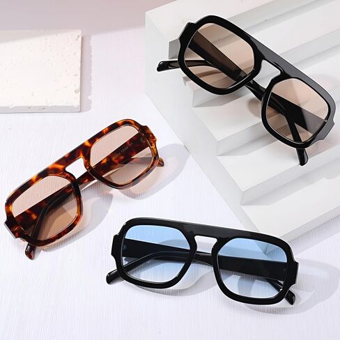 JATEBI 3 Pack Retro Square Aviator Sunglasses for Women Men 70s Fashion Sun Glasses with Gradient Lenses Inspired Stylish Flat Top Shades in Kuwait