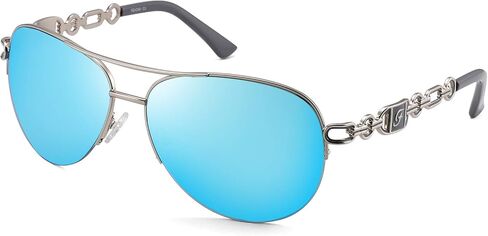 FENCHI Classic Aviator Sunglasses for Women Mirrored Lens Chain Arms Half Rim Metal Frame Sun Glasses UV 400 Protection 60mm in Saudi Arabia