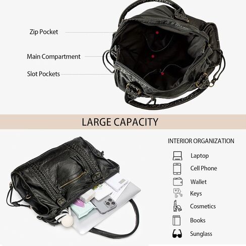 Women's City Bag Large Vintage Y2K Tote Bag Washed Leather Grunge Purse Slouchy Shoulder Hobo Bag Crossbody Handbag in Kuwait