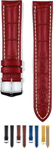 Hirsch Modena Leather Watch Strap - Alligator Embossed Calf Leather - Softglove Leather Lining - Black, Golden Brown, Red, Royal Blue, Yellow - 18mm, 20mm, 22mm, 24mm in Kuwait