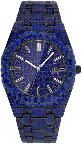 Black Quartz Watches for Men Special Trendy Calendar Luminous Hands Hip Hop Bracelet Watch Full Rhinestone dial dial Male Diamond Wristwatch in Saudi Arabia