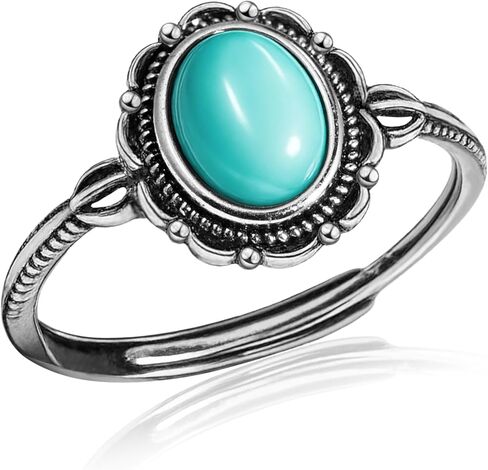 Turquoise Ring for Women, S925 Sterling Silver Boho Ring with Vintage Filigree Adjustable Design, Turquoise Birthstone Jewelry for Dating Daily Wear in Saudi Arabia