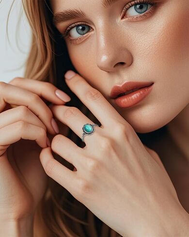 Turquoise Ring for Women, S925 Sterling Silver Boho Ring with Vintage Filigree Adjustable Design, Turquoise Birthstone Jewelry for Dating Daily Wear in Saudi Arabia