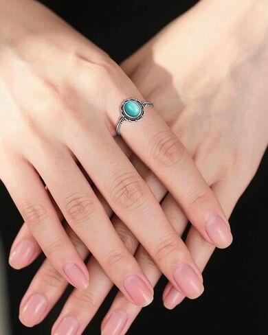 Turquoise Ring for Women, S925 Sterling Silver Boho Ring with Vintage Filigree Adjustable Design, Turquoise Birthstone Jewelry for Dating Daily Wear in Saudi Arabia
