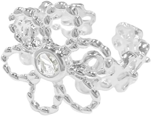 CZ Hollow Daisy Flower Statement Ring for Women Silver Plated Dainty Adjustable Expandable Cherry Blossom Open Wrap Finger Rings Comfort Fit Elegant Wedding Engagement Party Jewelry Gift in Saudi Arabia