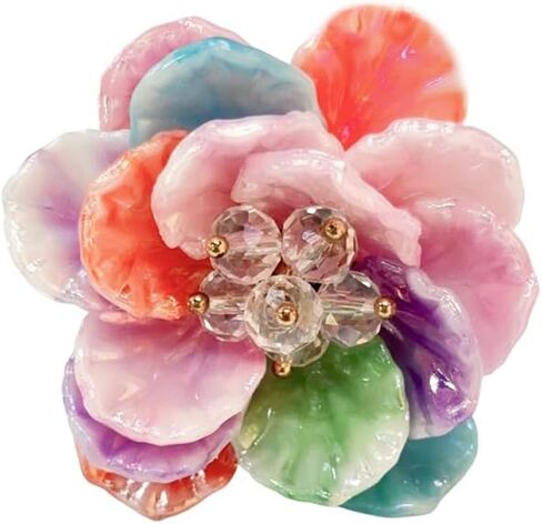 Dtja Large Blossom Flower Statement Ring for Women Silver Plated Colorful Resin Daisy Cherry Floral Adjustable Open Wrap Finger Rings Elegant Wedding Theme Party Jewelry in Saudi Arabia