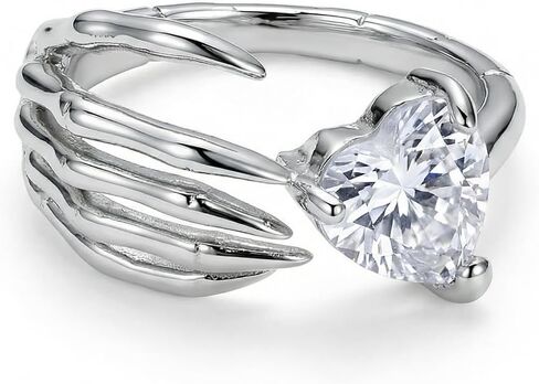 Skull Hand CZ Heart Wrap Open Band Ring for Women Punk Skeleton Crystal Love Hearts Adjustable Stacking Statement Finger Rings Comfort Fit Cool Gothic Biker Jewelry for Her Wedding Engagement in Saudi Arabia