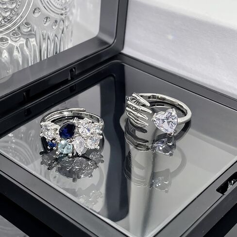Skull Hand CZ Heart Wrap Open Band Ring for Women Punk Skeleton Crystal Love Hearts Adjustable Stacking Statement Finger Rings Comfort Fit Cool Gothic Biker Jewelry for Her Wedding Engagement in Saudi Arabia