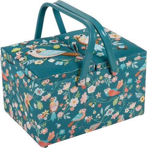 Hobby Gift Sewing Basket – 12 x 8.25 x 7.75" Large Twin Lid Sewing Box with Removeable Tray & Pincushion, Craft Storage & Hobby Organiser for Sewing Supplies – Notions in Saudi Arabia