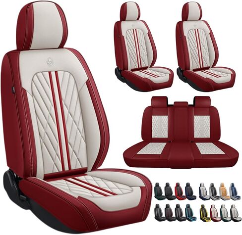 مجموعة غطاء مقعد السيارة من جلد نابا الفاخر مناسبة خصيصًا لسيارة Honda CR-V CRV 2000-2023 2024 2025 2026 واقيات وسادة مقعد من الجلد الصناعي قابلة للتنفس مقاومة للماء (مجموعة كاملة 5 مقاعد، خط أحمر) in Kuwait